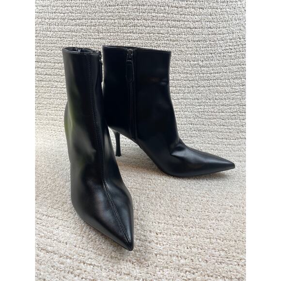 NINE WEST Black Women's 10M Stiletto Pointed Leather Boots - Picture 2 of 11